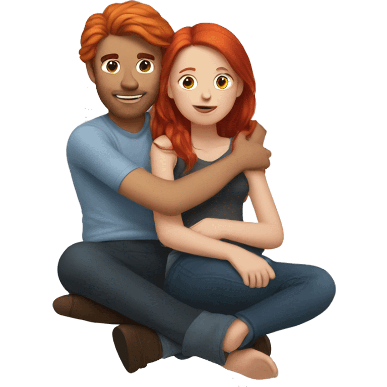 Red haired girl sitting on brunette guys lap emoji