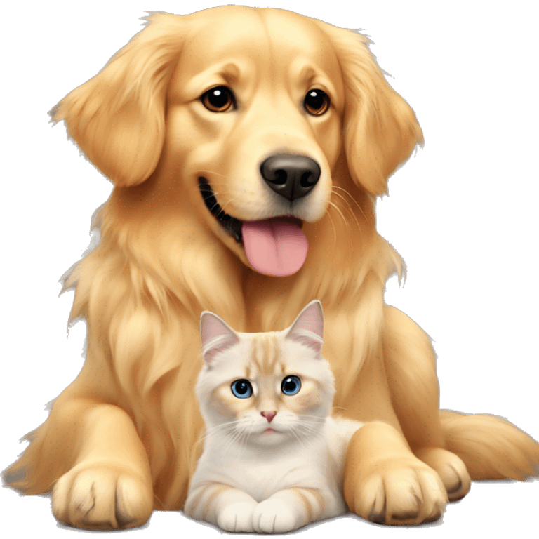 Golden retriever with a ragdoll cat emoji