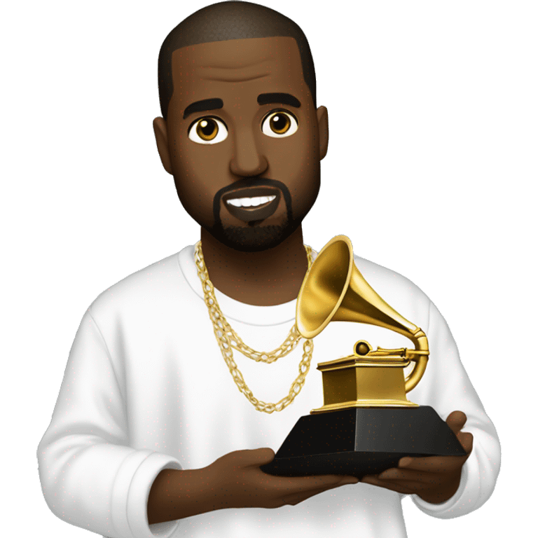 Kanye West holding a Grammy emoji