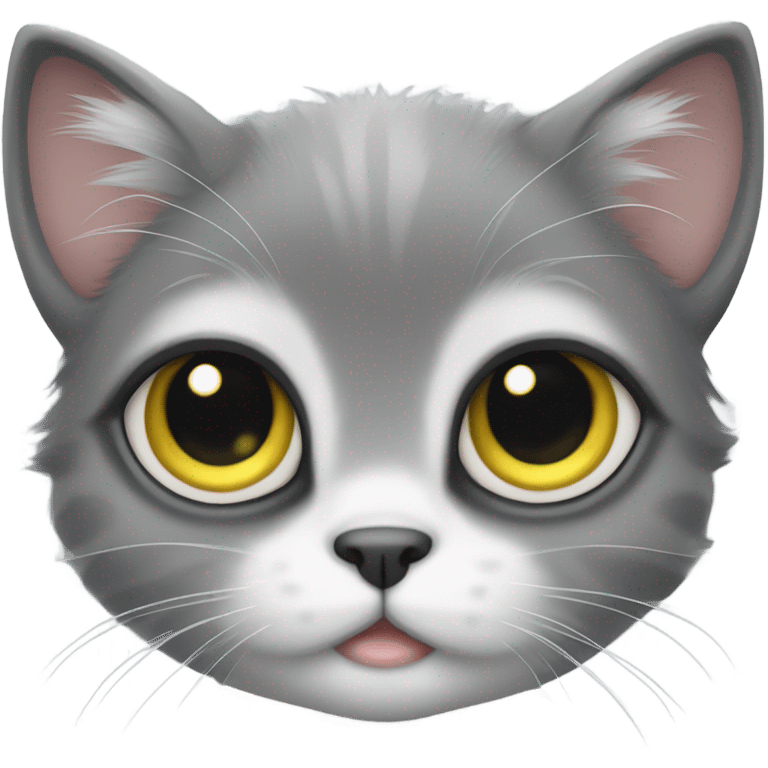 KITTEN FACE WITH BIG EYES MAT71 SMALL, SMALL EYES ARE BLUE, BIG EYES ARE YELLOW. BLUE-GRAY FUR emoji