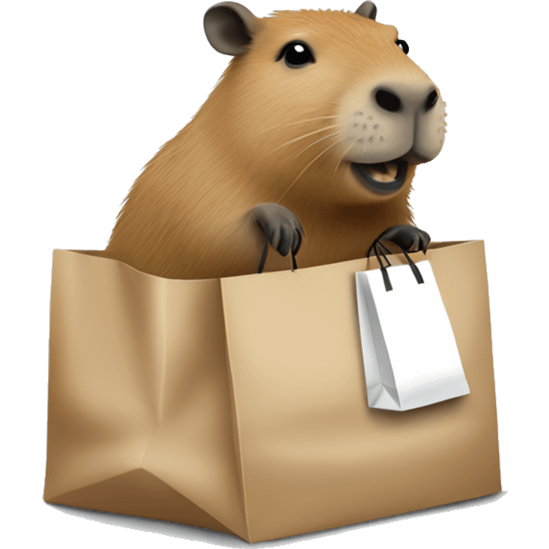 Capybara with a white and black shopping bag emoji