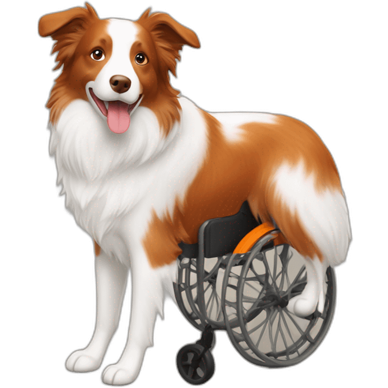 white and caramel red merle border collie in orange wheel chair emoji