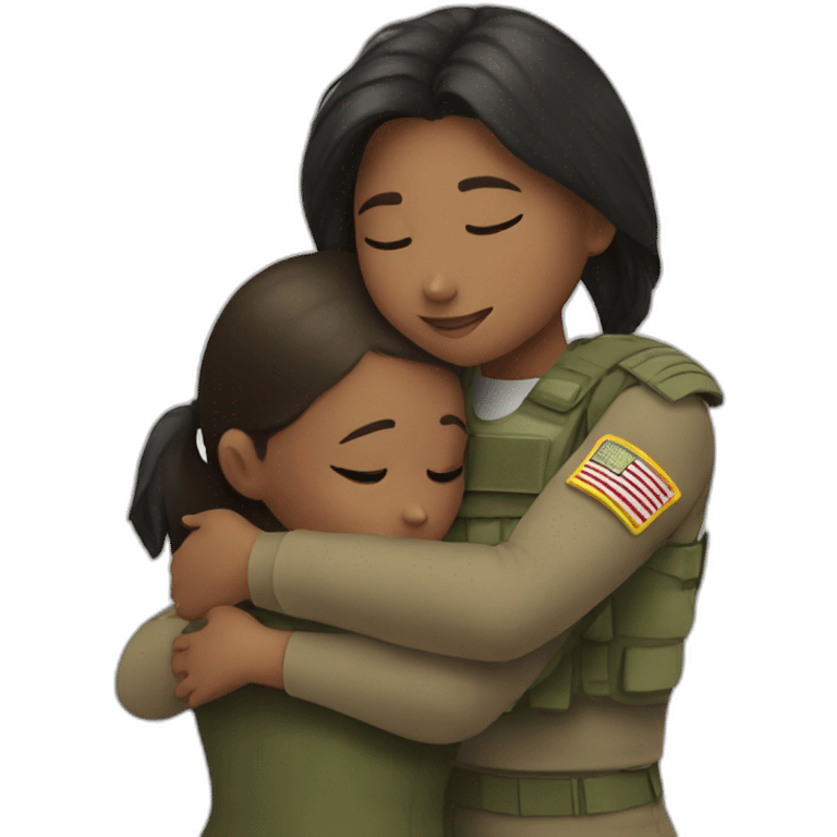 girl hugs with military emoji