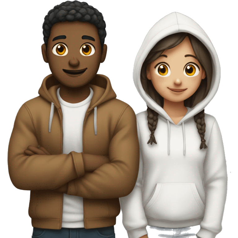 An emoji of a man wearing a white hoodie, standing next to his sister. He is hugging her warmly, showing a close sibling bond emoji