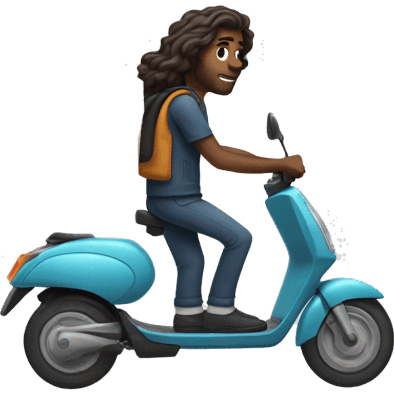 delivery man with long wavy hair on e-scooter emoji