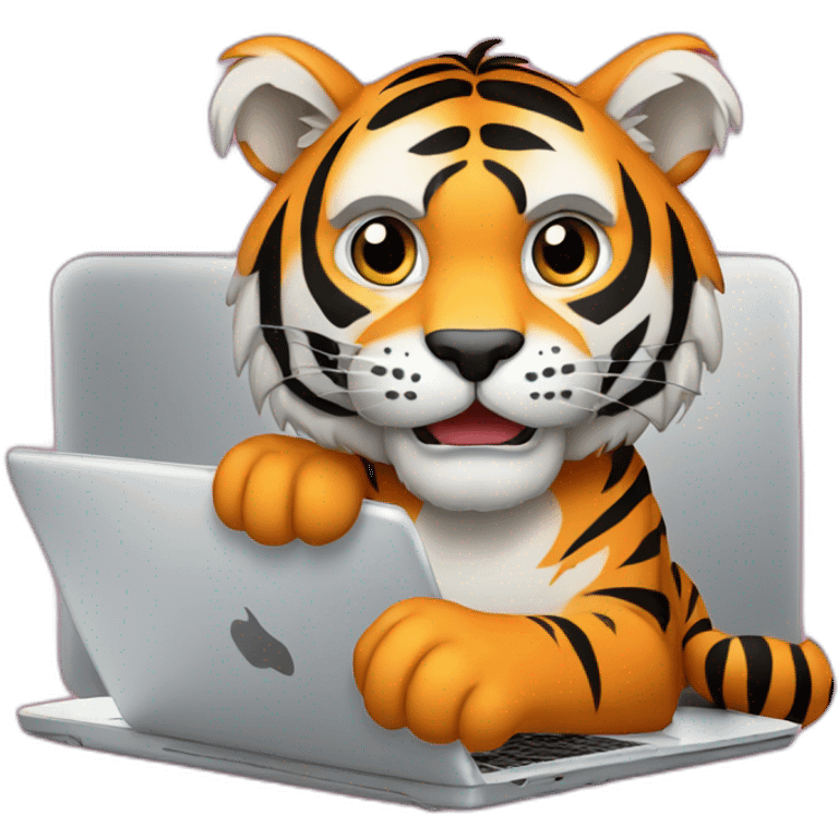 A tiger on a laptop with an "AVEX" sticker on it emoji