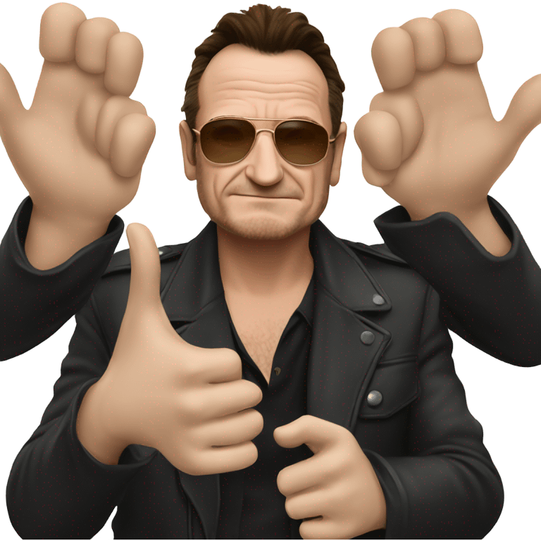 Bono doing v sign emoji