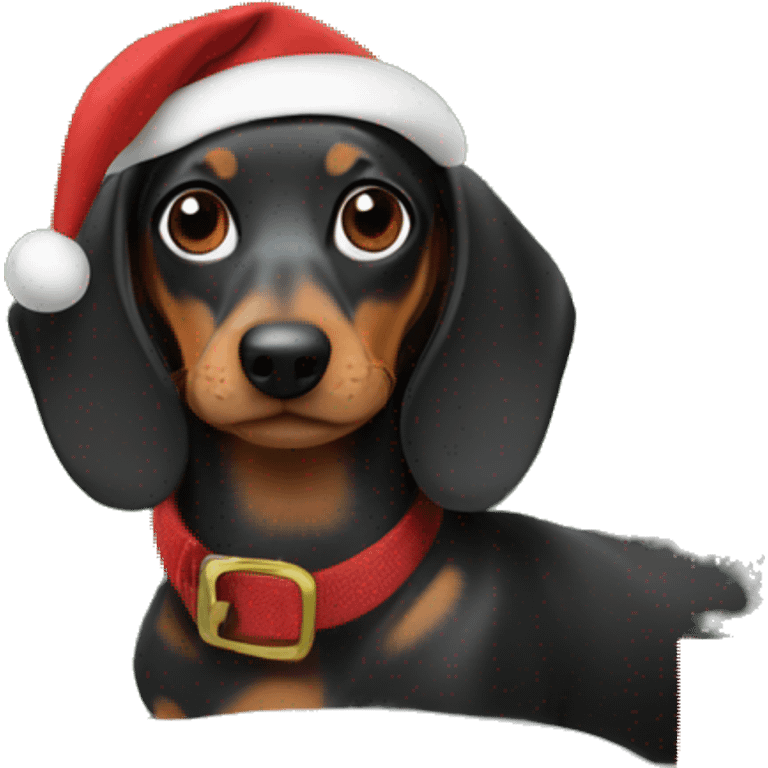 Weiner dog under a Christmas tree emoji