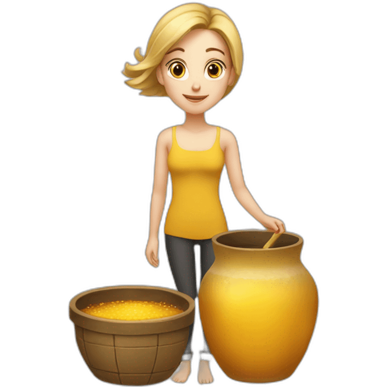 Beauty-caucasian-full-body-Girl and the pot of honey emoji