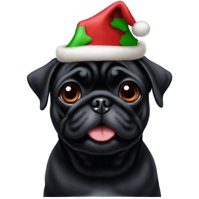 Black pug with Christmas hat emoji