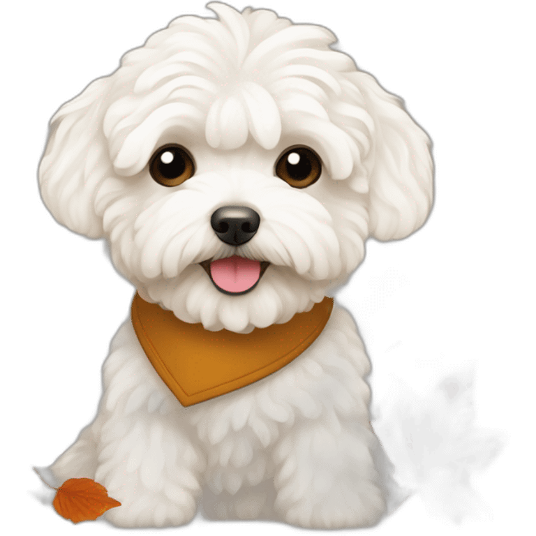 White maltipoo with autumn leaves emoji