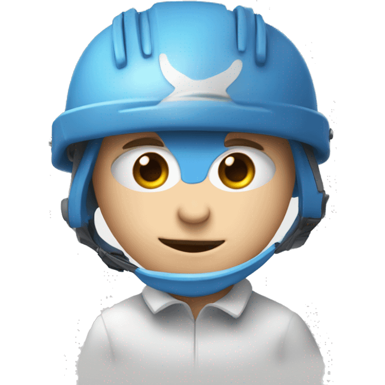 cross-eyed white child with a blue helmet and a pencil in his nose and some buck teeth emoji