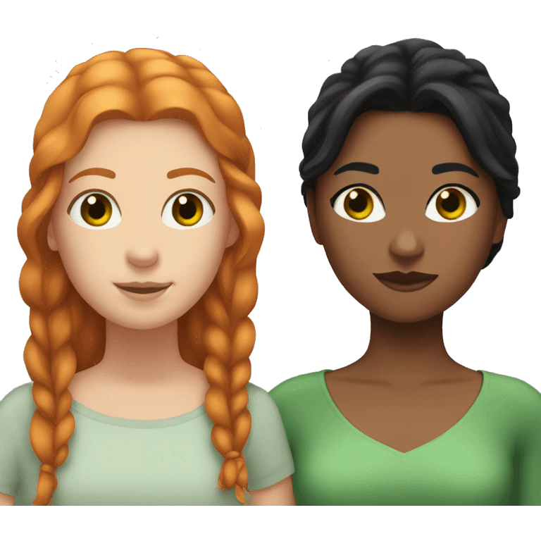 Two girls, one with ginger hair and green eyes and the other girl with black hair and brown eyes emoji