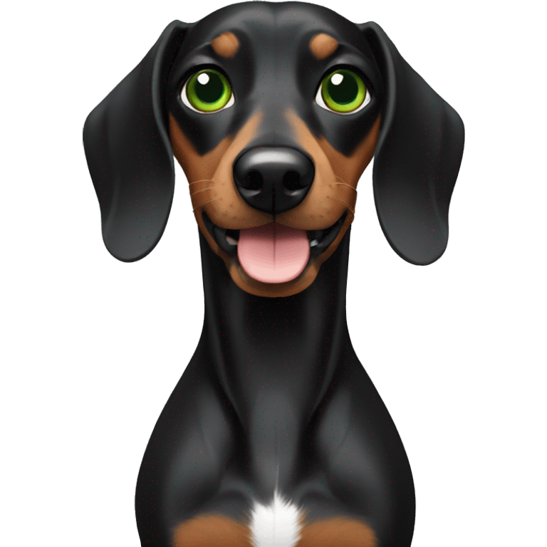 Lebanese with green eyes holding a black dachshund emoji