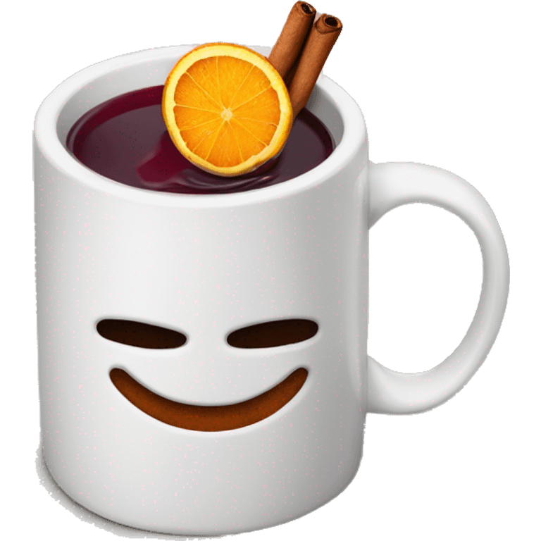 A Christmas mug of hot mulled wine, steaming with cinnamon and an orange slice. emoji