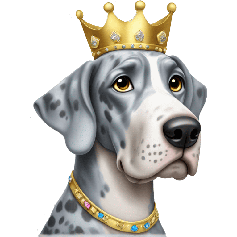 Blue Merle Great dane wearing gold princess crown emoji