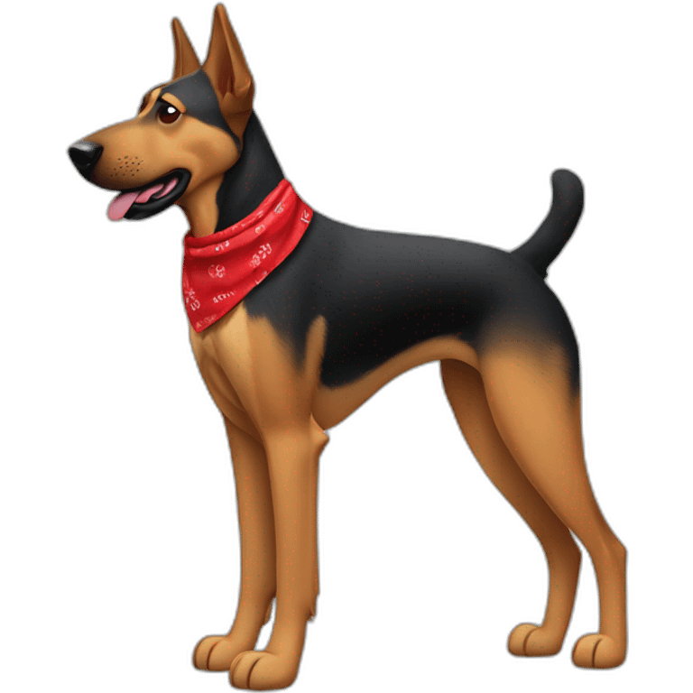 65% Coonhound 35% German Shepherd mix dog wearing small plain red bandana side view full body left facing emoji