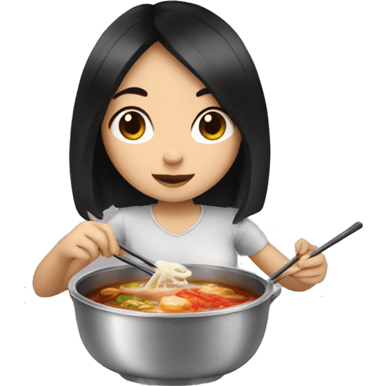 a girl with black hair eating hot pot emoji