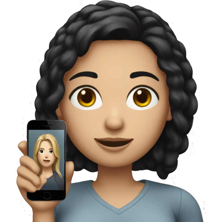 white woman with black hair with a cell phone in her hand emoji