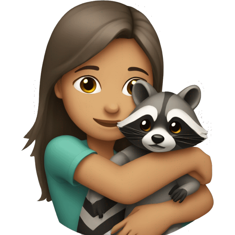 Girl hugging a raccoon emoji