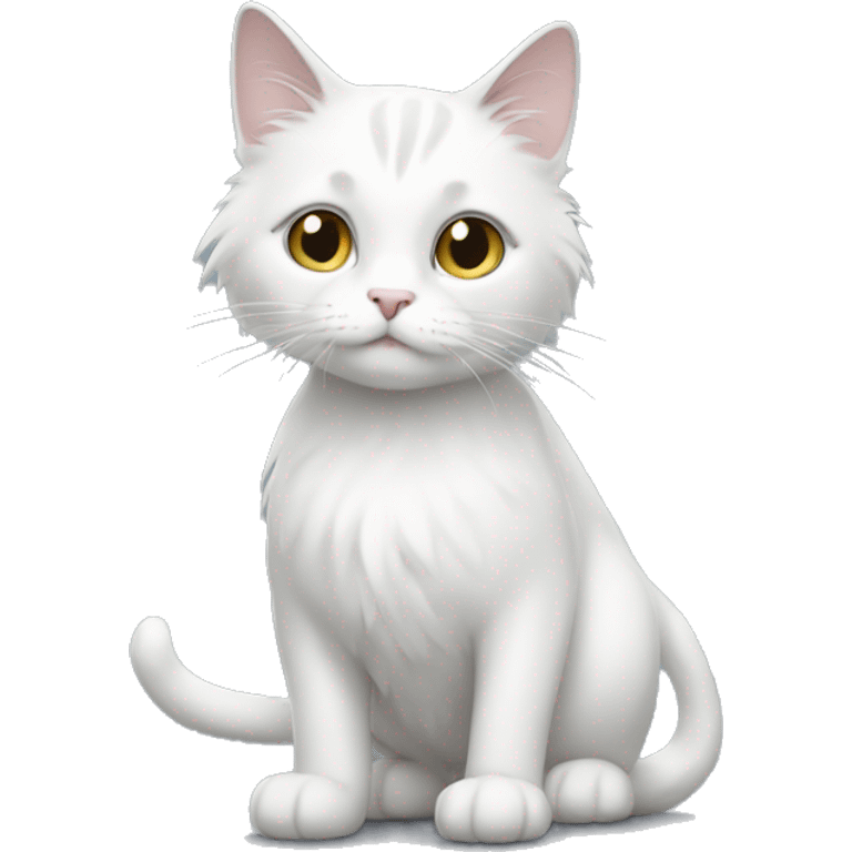 A white cat standing with a Small long hair grey cat emoji