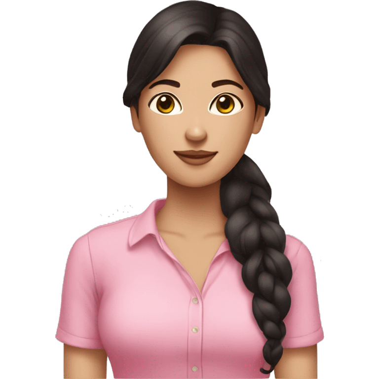 Brunette lady, Black long hair, pink shirt, fair complexion  emoji