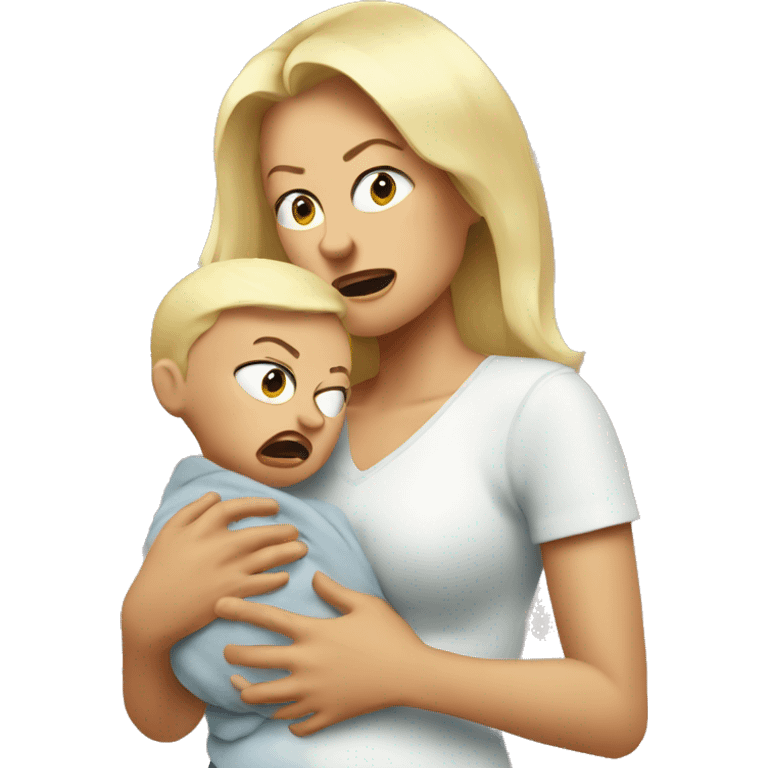 blonde Mama with angry baby emoji