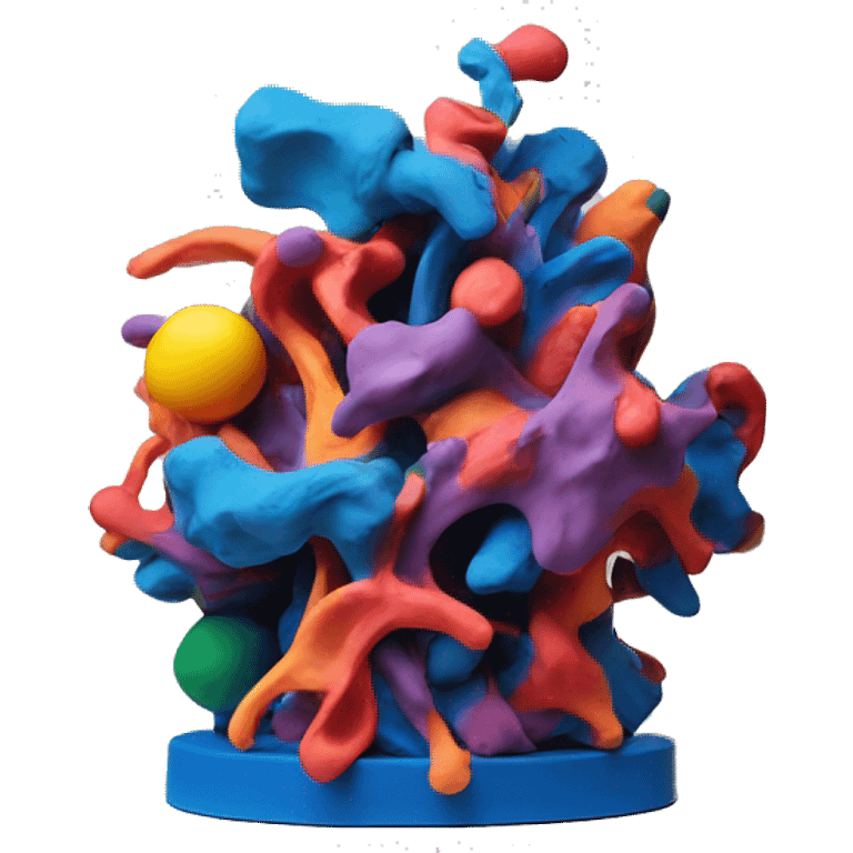 a colorful abstract sculpture made with modeling clay on top of a white plinth emoji