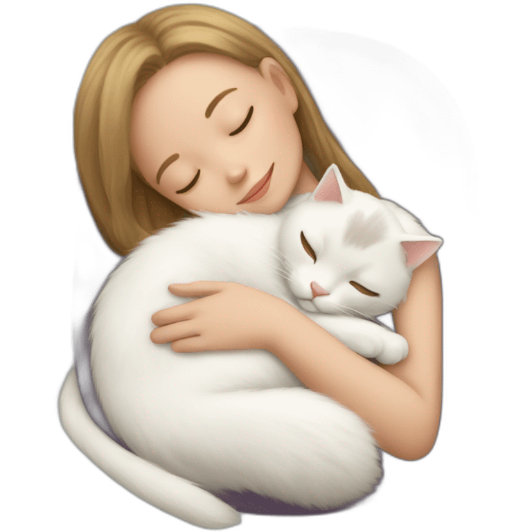 White cat sleeping on girl's lap emoji