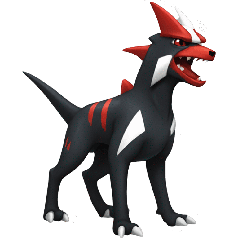 Black Cool Edgy Nargacuga-Houndoom-Garchomp Fakémon with Red and white Edgy markings emoji