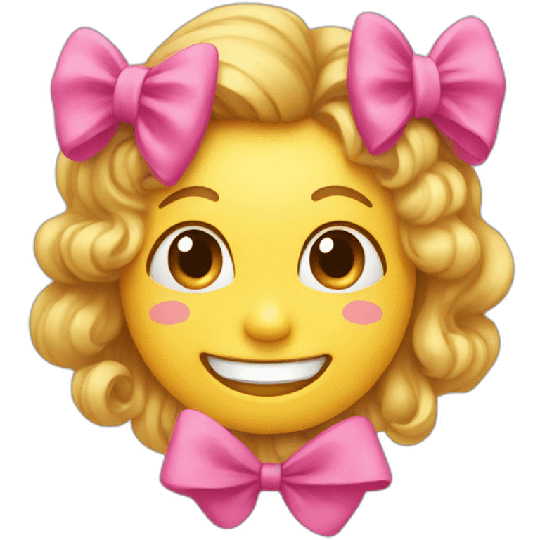 Happy face with a pink bow emoji