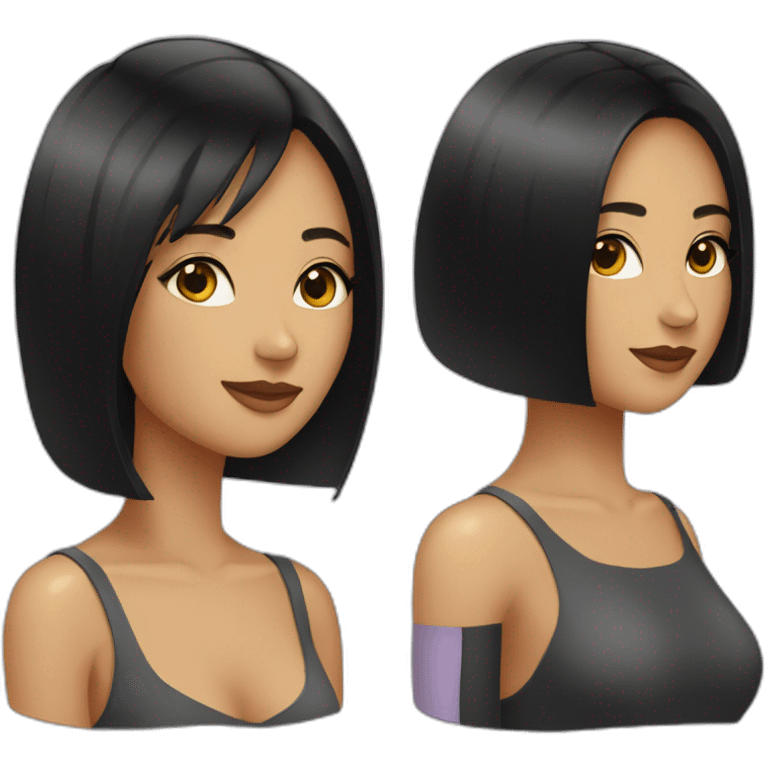 two women with black hair andlong bob haircut emoji