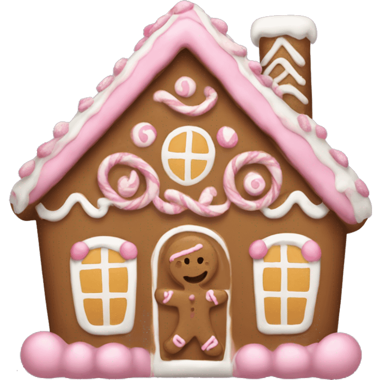 brown and white and pink gingerbread house emoji