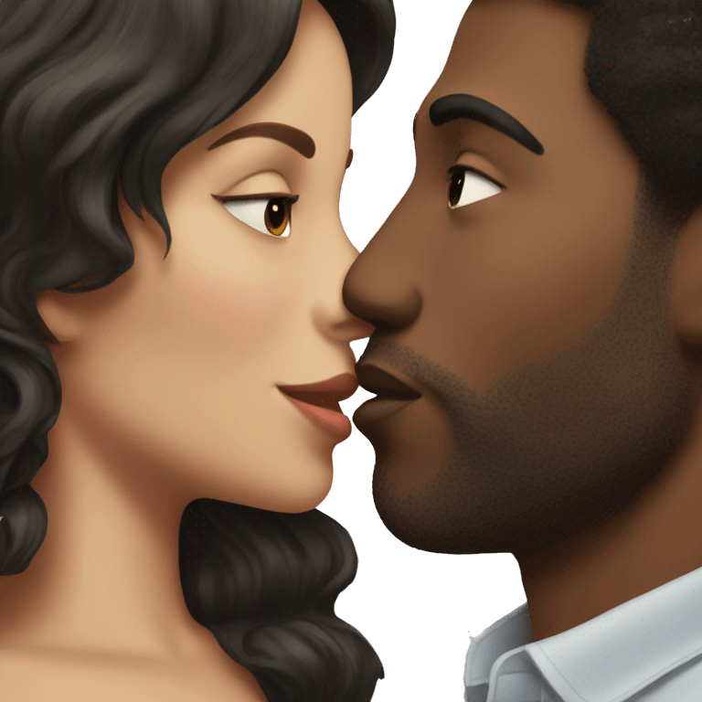 White brunette man, kissing,Black woman dark hair emoji