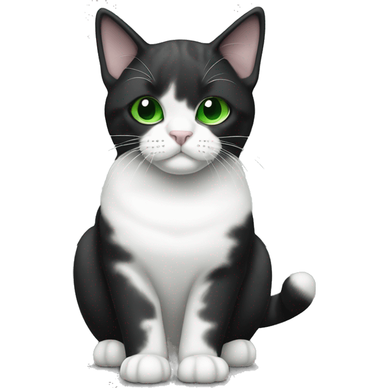 A black and white fold-eared Scottish cat with green eyes emoji