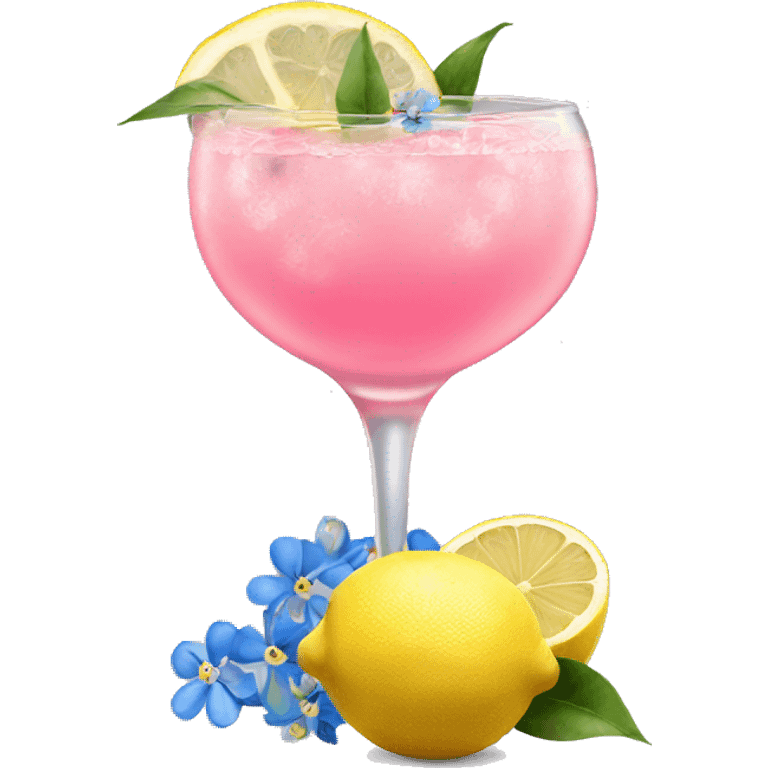 pink lemon large cocktail with blue small flowers  emoji