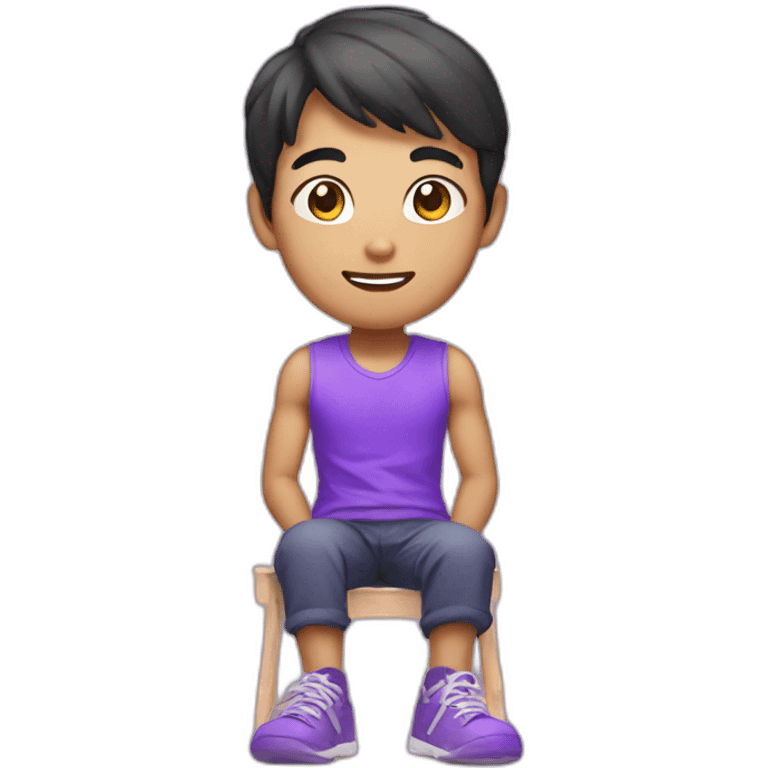 asian boy glowing purple while sited with legs crosed emoji