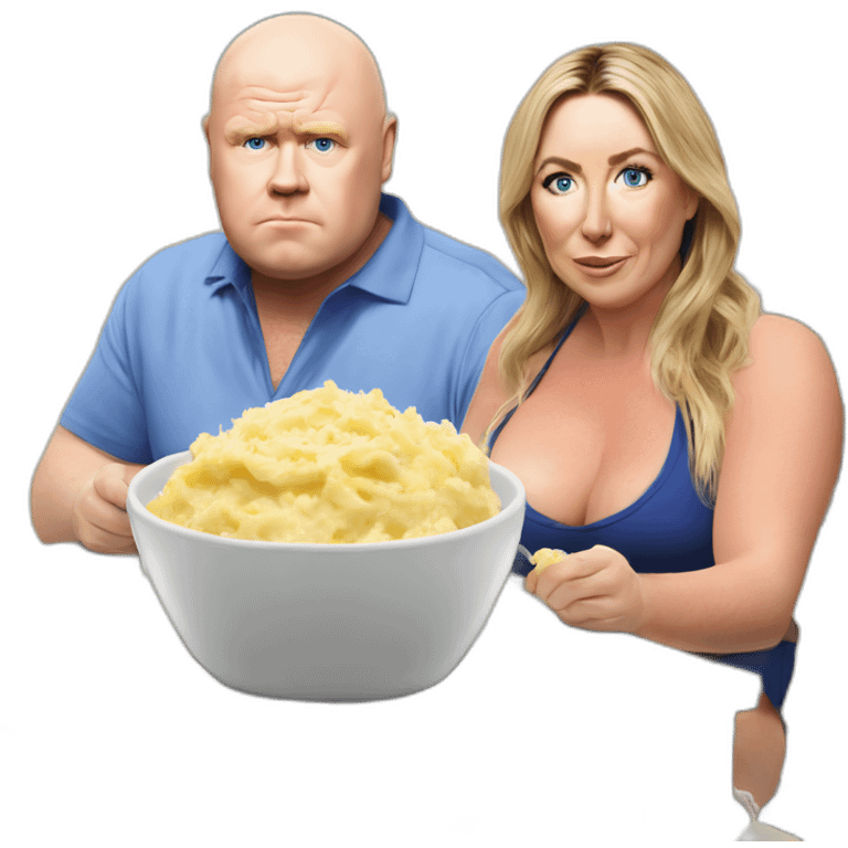 Victoria coren-mitchell and Phil Mitchell eating mashed potatoes on the beach emoji