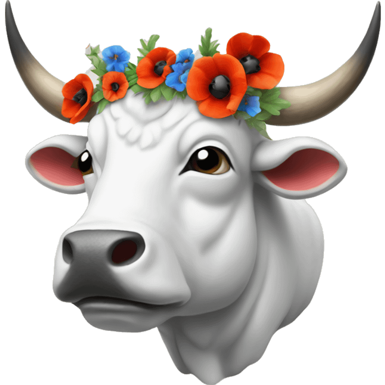 White Stone Bull with multicolor poppies on the horns emoji