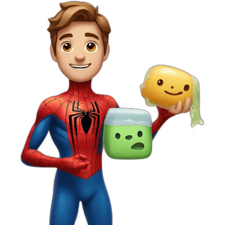 Spider-Man holding soap emoji