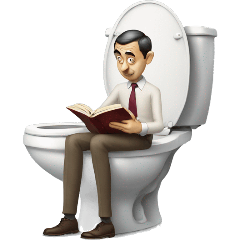 mr.bean sitting on a toilet reading a book emoji