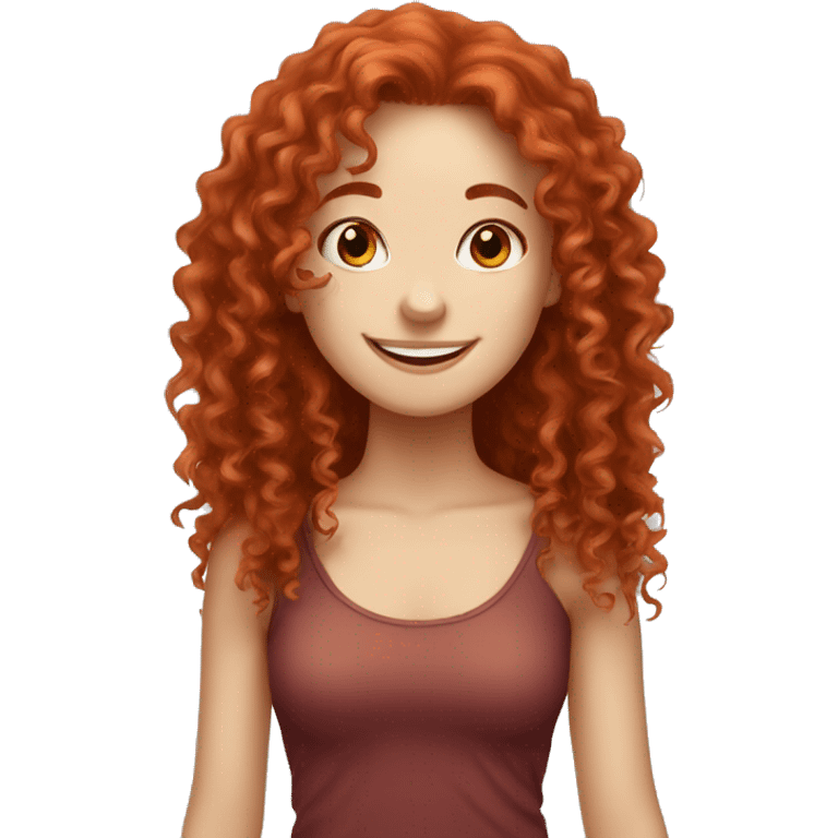 Happy Red long hair curly girl, white skin  emoji