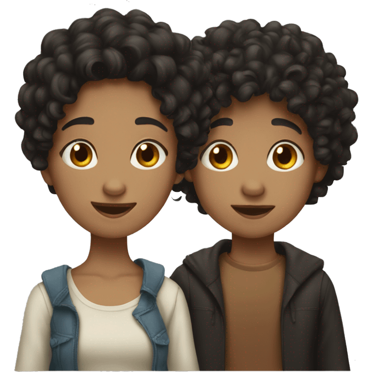 Girl with black hair and boy with brown curly hair  emoji