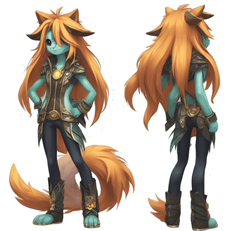 Anthro Sona Cool Edgy Cute Legendary Colorful Shy Shiny Fakemon-Fantasy-Creature With Long Hair-Mane Full Body Detailed High Quality emoji