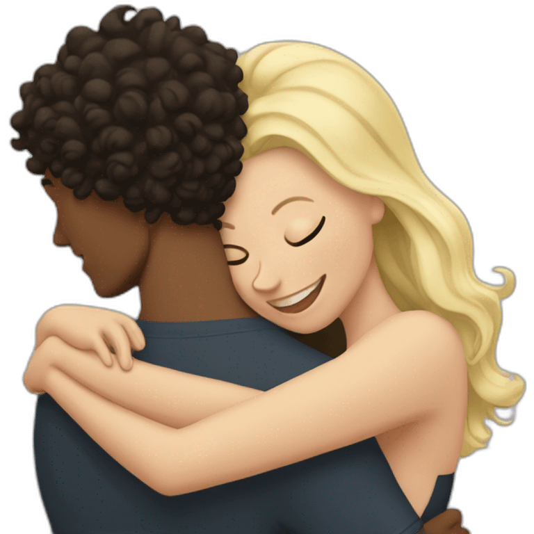 White man with dark curly hair hugging a blonde curvy woman emoji