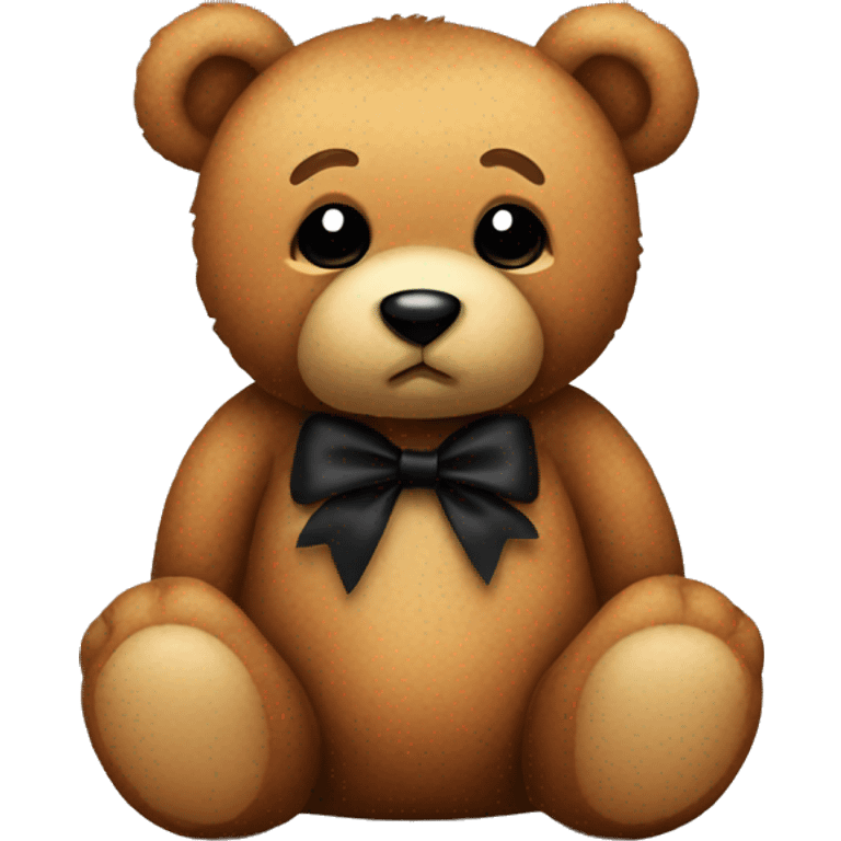 Cute brown teddy bear with black bow emoji