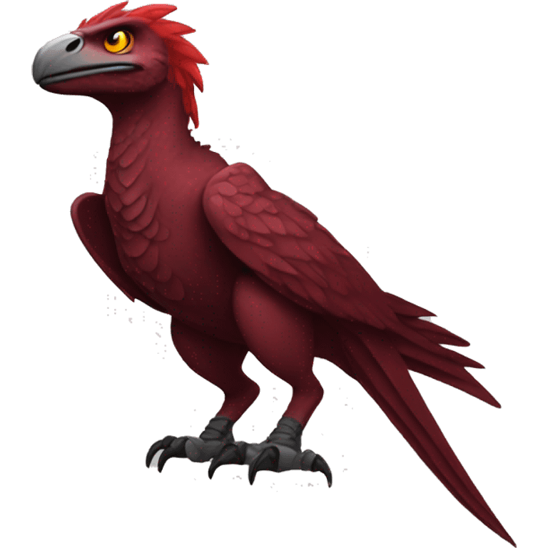 Cool edgy Maroon-colored raptor with bright-red mane full body emoji