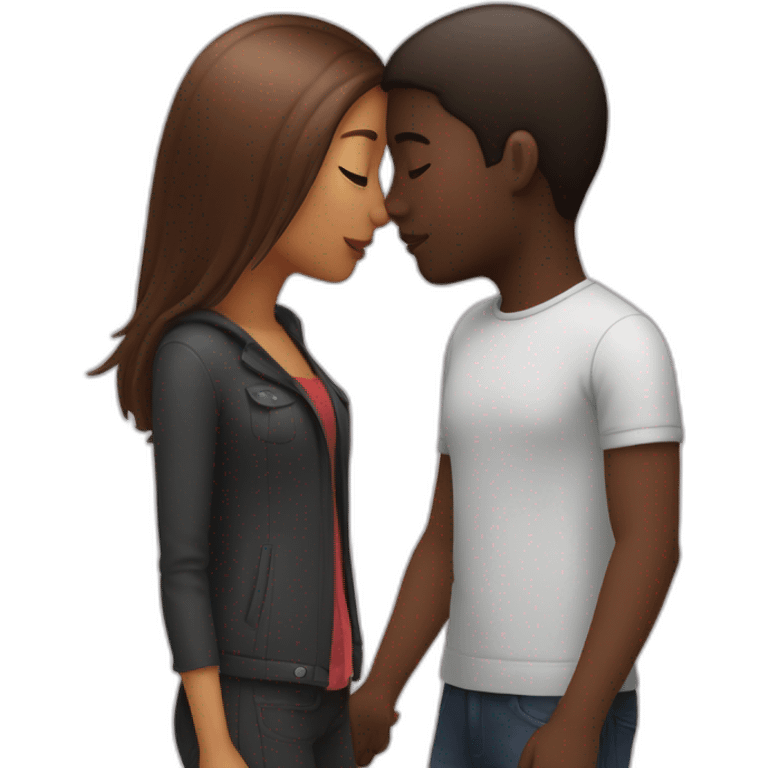 Couple kissing, girl with mid length straight hairs, red highlights and boy a bit dark skin than the girl twinning clothes emoji