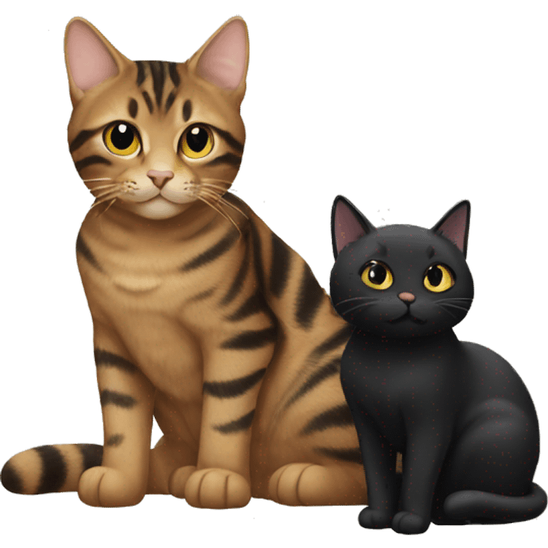 Tabby cat sitting with black cat emoji