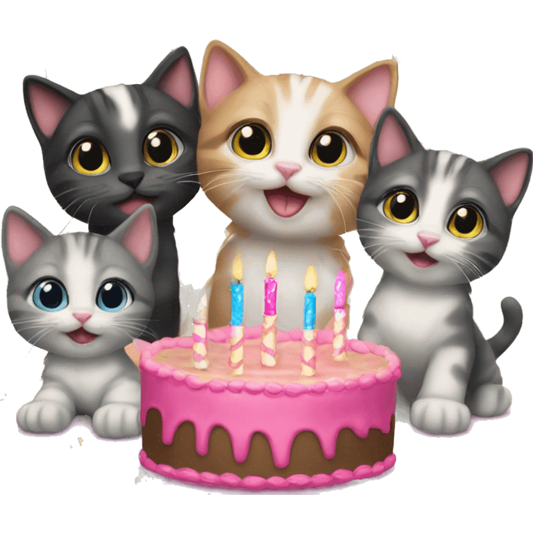 3 kittens at a birthday party emoji